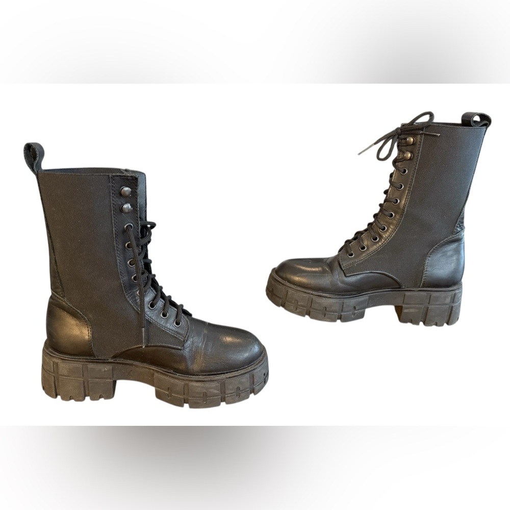 8 by YOOX LEATHER-NYLON COMBAT ANKLE BOOTS Women’s Size 6.5/7 - Picture 5 of 9